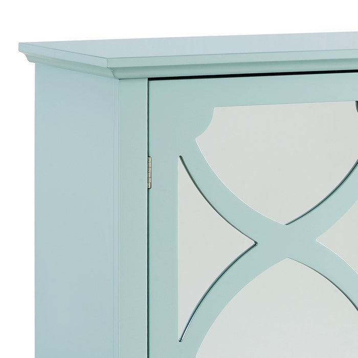 Wooden Cabinet with 2 Mirrored Door Storage, Large, Blue