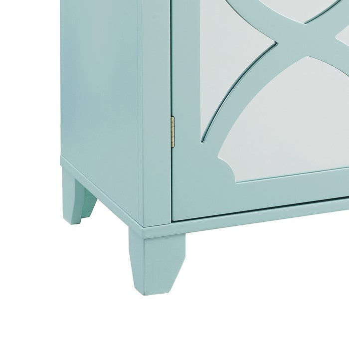 Wooden Cabinet with 2 Mirrored Door Storage, Large, Blue