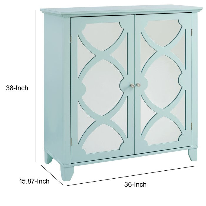 Wooden Cabinet with 2 Mirrored Door Storage, Large, Blue