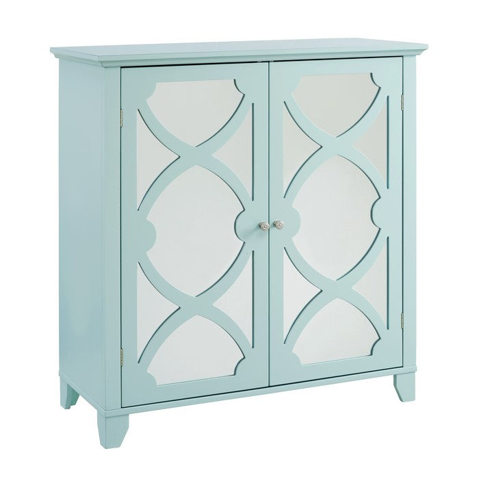Wooden Cabinet with 2 Mirrored Door Storage, Large, Blue