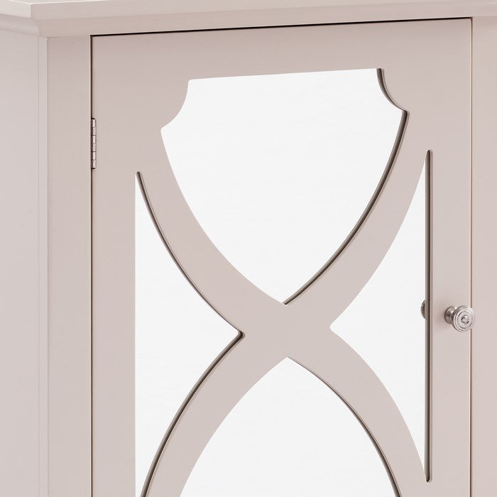 Wooden Cabinet with Mirror Accented Door Storage, Small, Cream