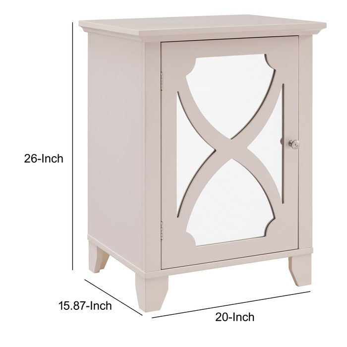 Wooden Cabinet with Mirror Accented Door Storage, Small, Cream