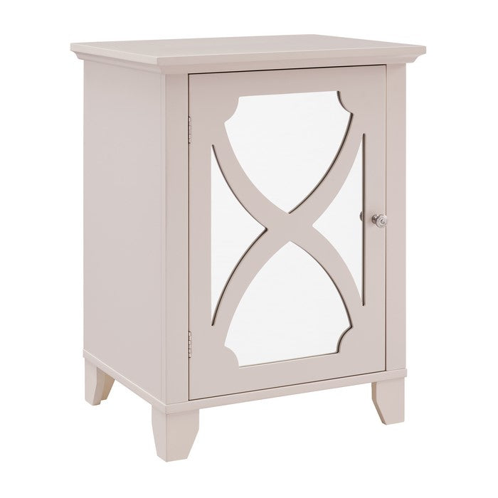 Wooden Cabinet with Mirror Accented Door Storage, Small, Cream