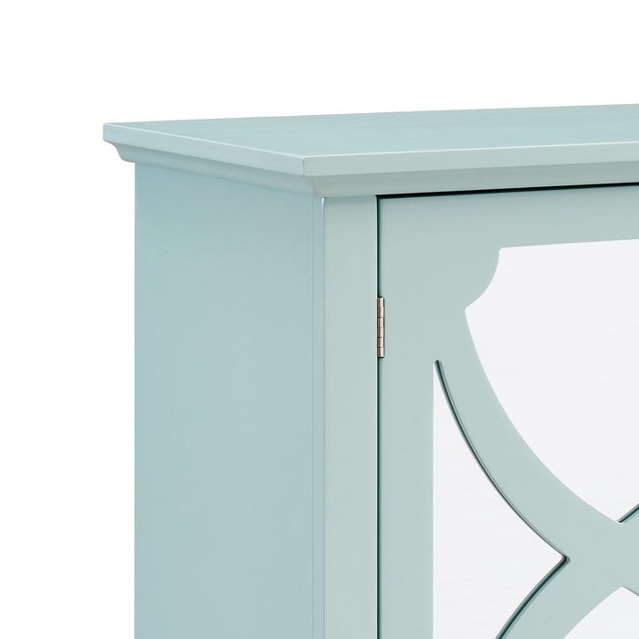 Wooden Cabinet with Mirror Accented Door Storage, Small, Blue