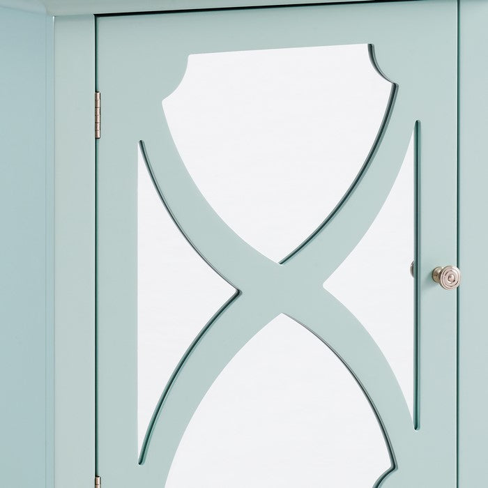 Wooden Cabinet with Mirror Accented Door Storage, Small, Blue