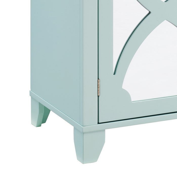 Wooden Cabinet with Mirror Accented Door Storage, Small, Blue