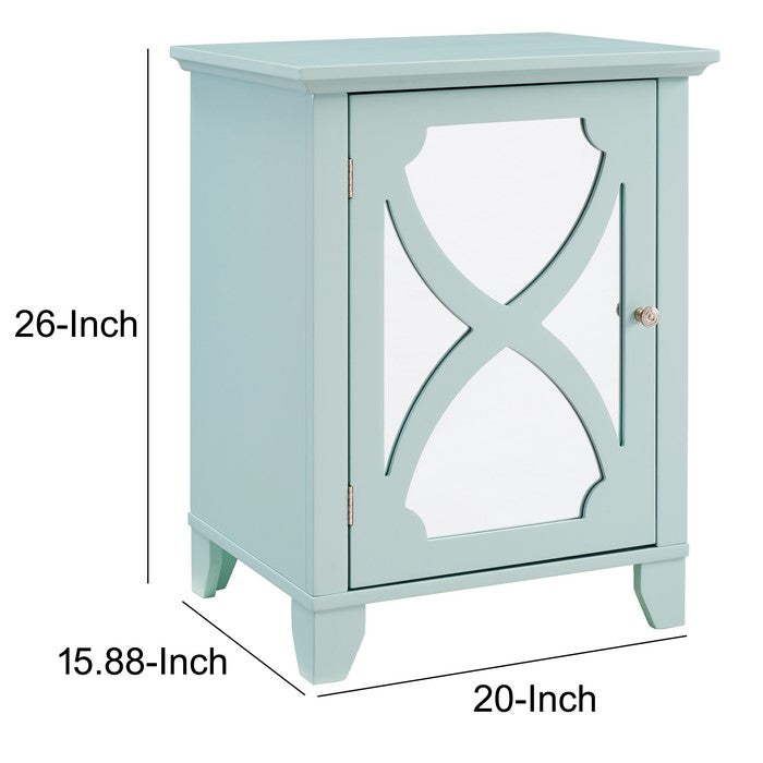 Wooden Cabinet with Mirror Accented Door Storage, Small, Blue