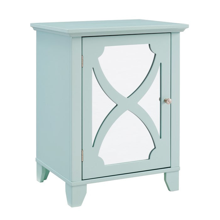 Wooden Cabinet with Mirror Accented Door Storage, Small, Blue