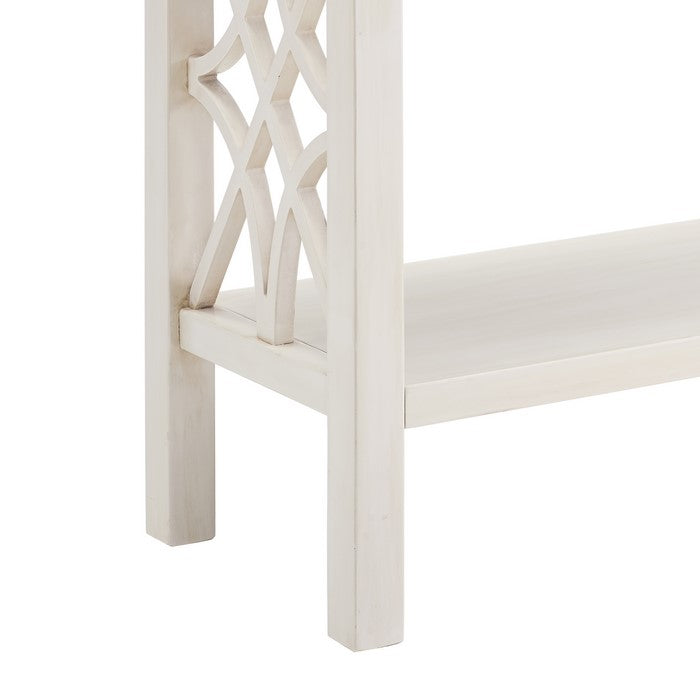 2 Drawer Wooden Console Table with Geometric Side Panels,Antique White