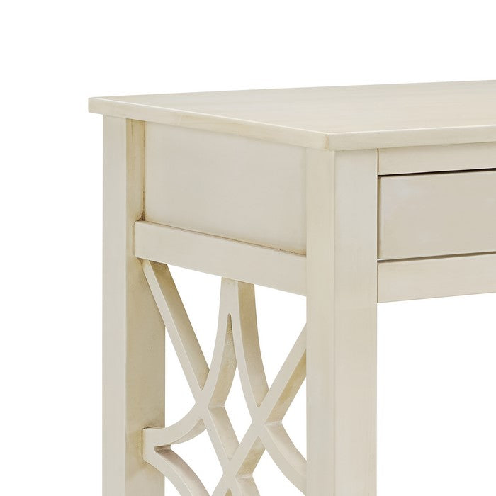Wooden End Table with Storage Drawer and Bottom Shelf, Antique White