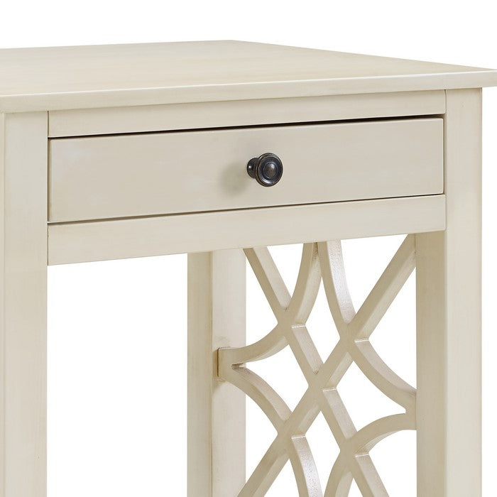 Wooden End Table with Storage Drawer and Bottom Shelf, Antique White