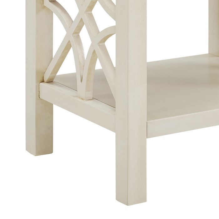 Wooden End Table with Storage Drawer and Bottom Shelf, Antique White