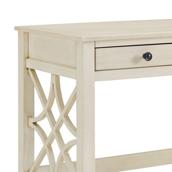 Wooden Writing Desk with Storage Drawer and Geometric Sides, White