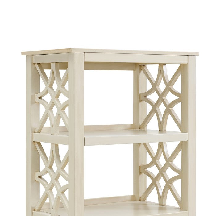 4 Shelf Wooden Bookcase with Geometric Side Panels, Antique White