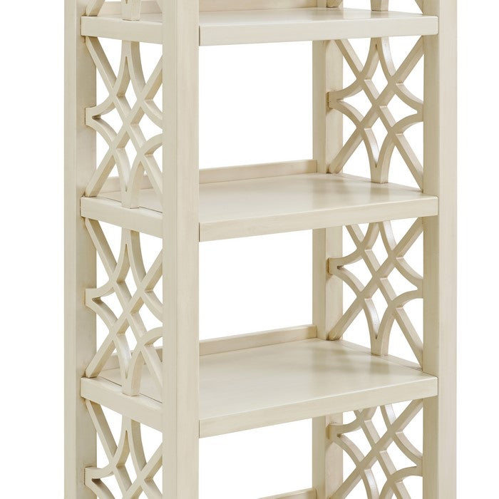 4 Shelf Wooden Bookcase with Geometric Side Panels, Antique White
