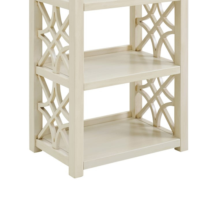 4 Shelf Wooden Bookcase with Geometric Side Panels, Antique White