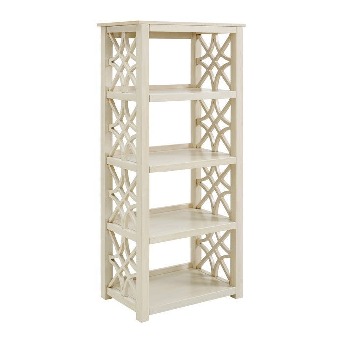 4 Shelf Wooden Bookcase with Geometric Side Panels, Antique White