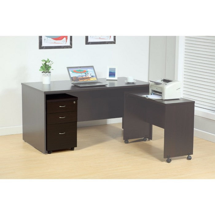 27 Inch 3 Drawer Wooden File Cabinet with Wheels, Brown