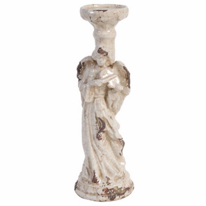 Distressed Statue Candle Holders, White and Brown