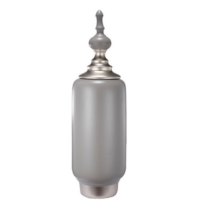 Transitional Style Lidded Jar, Gray & Silver