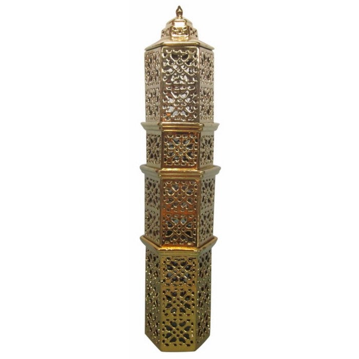 decorative Ceramic Tower with Engraved Ornate Design, Set of Four, Gold