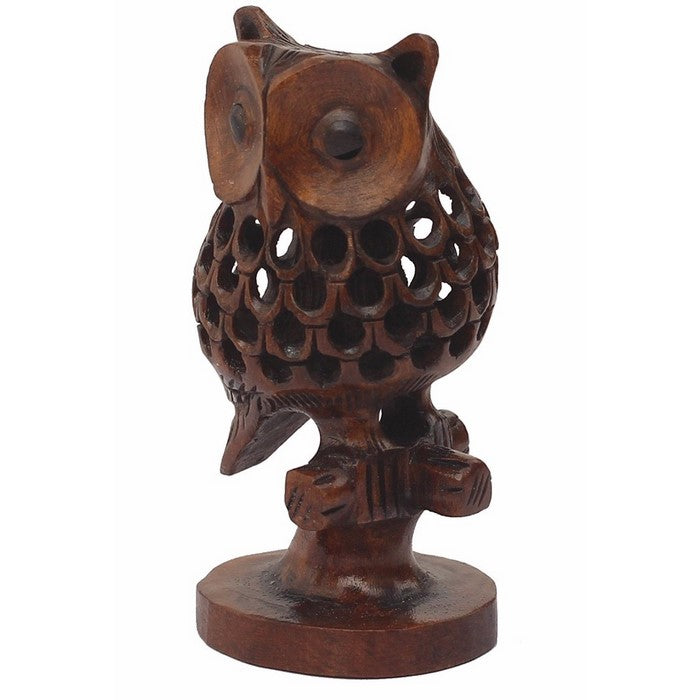 Handmade Cutout Patterned Owl Statue In Wood Featuring Enchanting Work By Benzara
