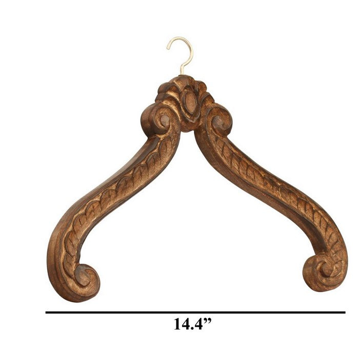 Benzara Hand Carved Wedding Dress Hanger In Mango Wood, Brown