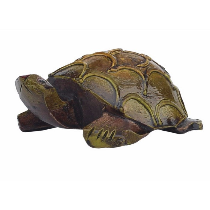 Hand Carved Olive Green Sea Turtle Statue In Wood Benzara Brand
