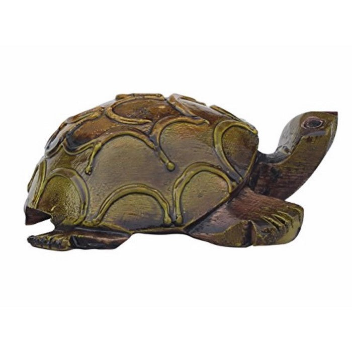 Hand Carved Olive Green Sea Turtle Statue In Wood Benzara Brand