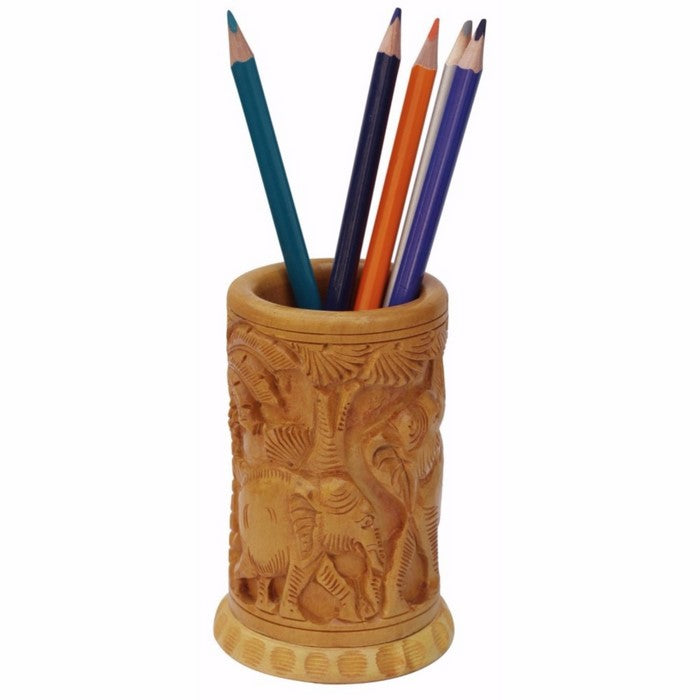 Traditional Style Handmade Desk Organiser To Hold Pen Or Pencil In Wood By Benzara