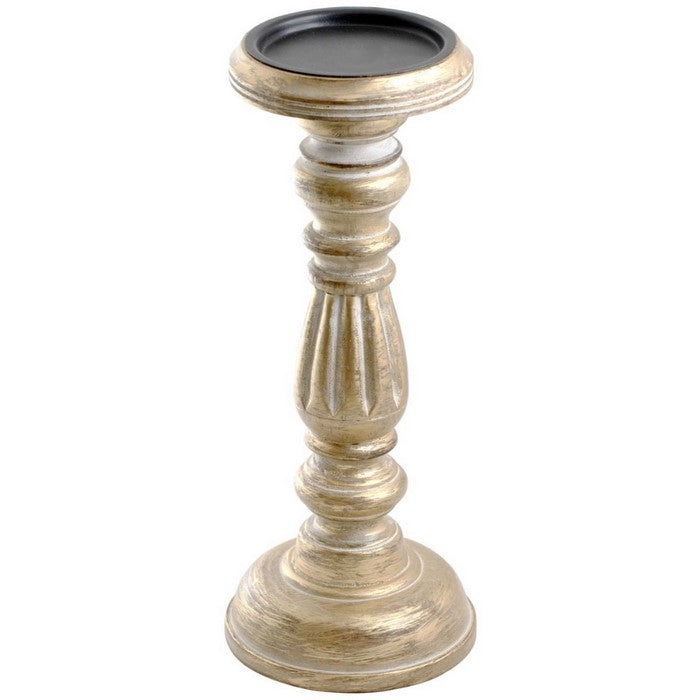 Benzara Distressed Tall Wooden Candle Holder, Brown