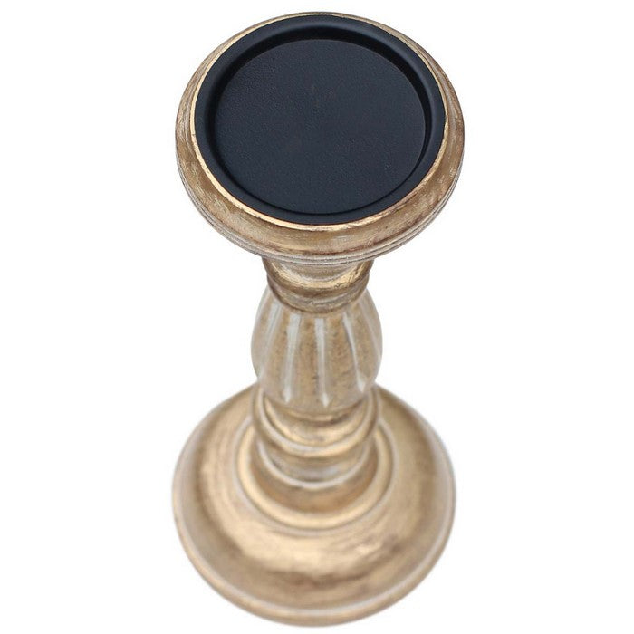 Benzara Distressed Tall Wooden Candle Holder, Brown