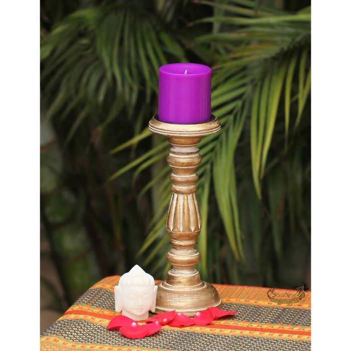 Benzara Distressed Tall Wooden Candle Holder, Brown