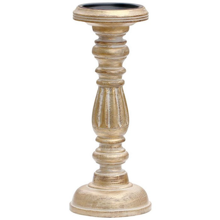 Benzara Distressed Tall Wooden Candle Holder, Brown