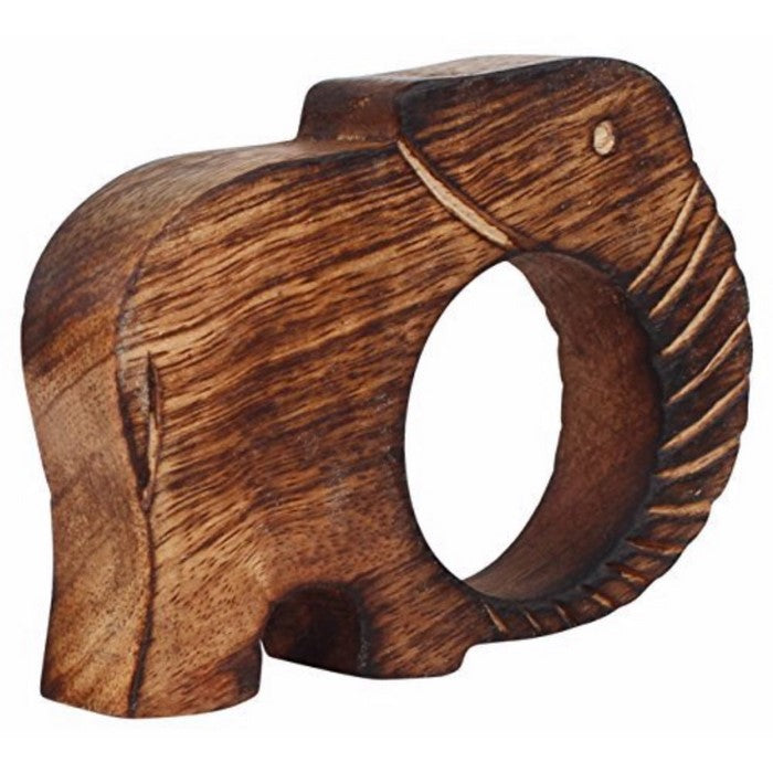 Set Of 6 Handmade Elephant Shaped Napkin Rings In Wood Benzara Brand