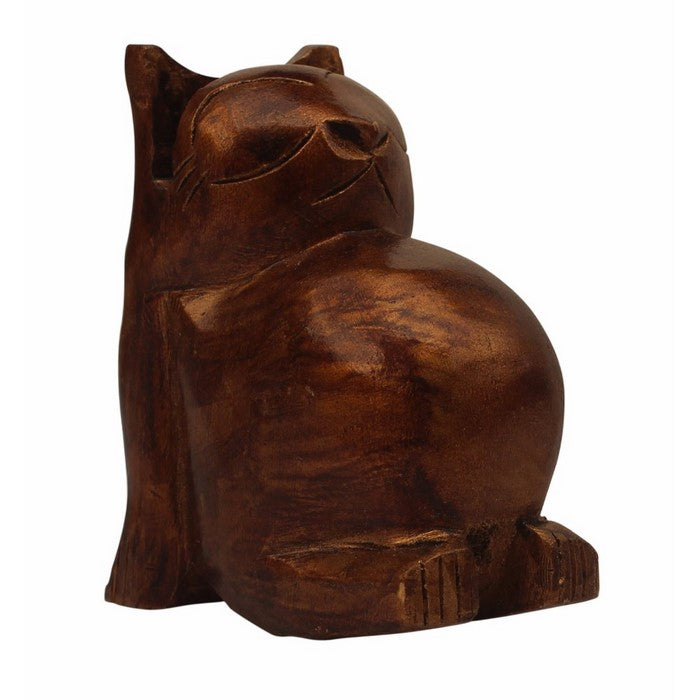Benzara Handmade Eyeglass Wooden Stand In Fat Cat Shape, Brown