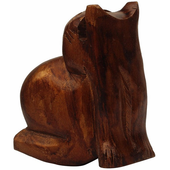 Benzara Handmade Eyeglass Wooden Stand In Fat Cat Shape, Brown