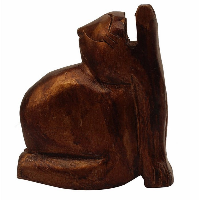 Benzara Handmade Eyeglass Wooden Stand In Fat Cat Shape, Brown