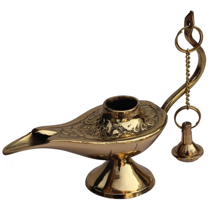 Handmade Vintage Look Aladdin Lamp Sculpture In Brass With Gold Finish By Benzara