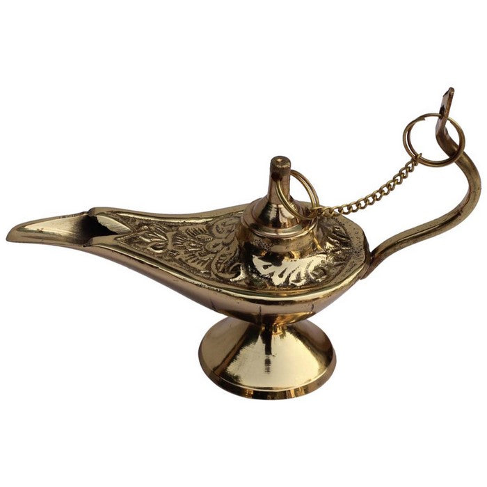 Handmade Vintage Look Aladdin Lamp Sculpture In Brass With Gold Finish By Benzara