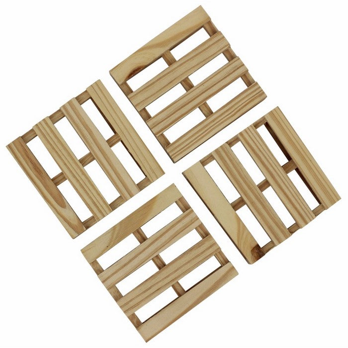 Benzara Durable Pallet Bar Coasters In Wood, Pack Of 4, Brown