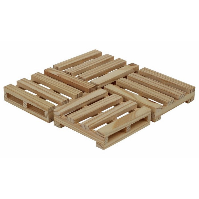 Benzara Durable Pallet Bar Coasters In Wood, Pack Of 4, Brown
