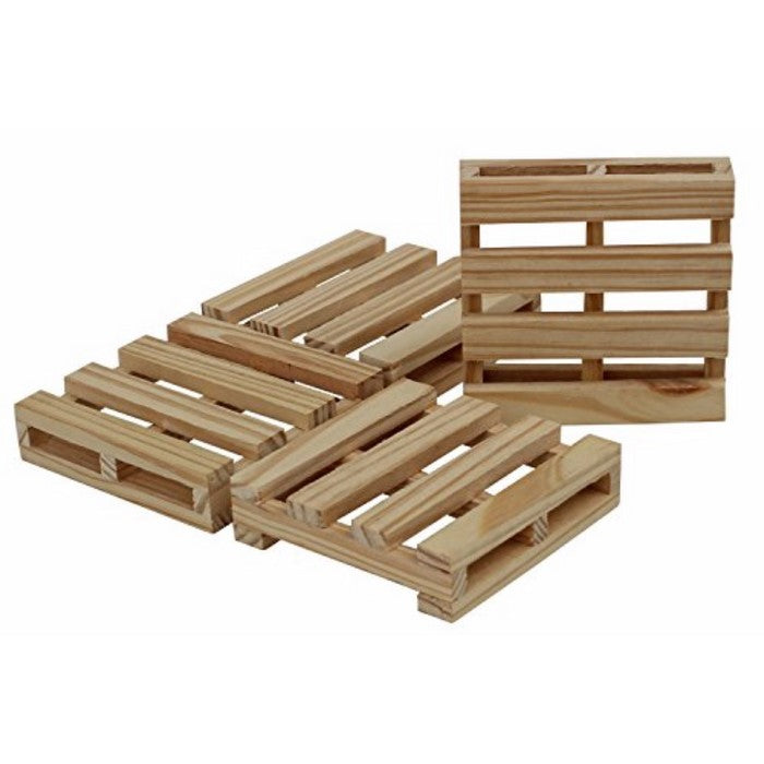 Benzara Durable Pallet Bar Coasters In Wood, Pack Of 4, Brown