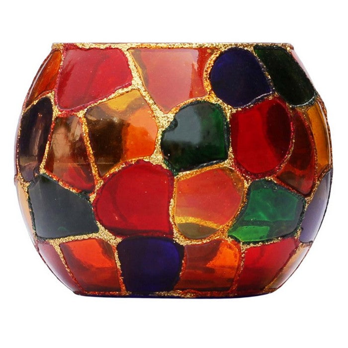 Mosaic Patterned Glass Tea-Light Holders Set of 2 Benzara Brand