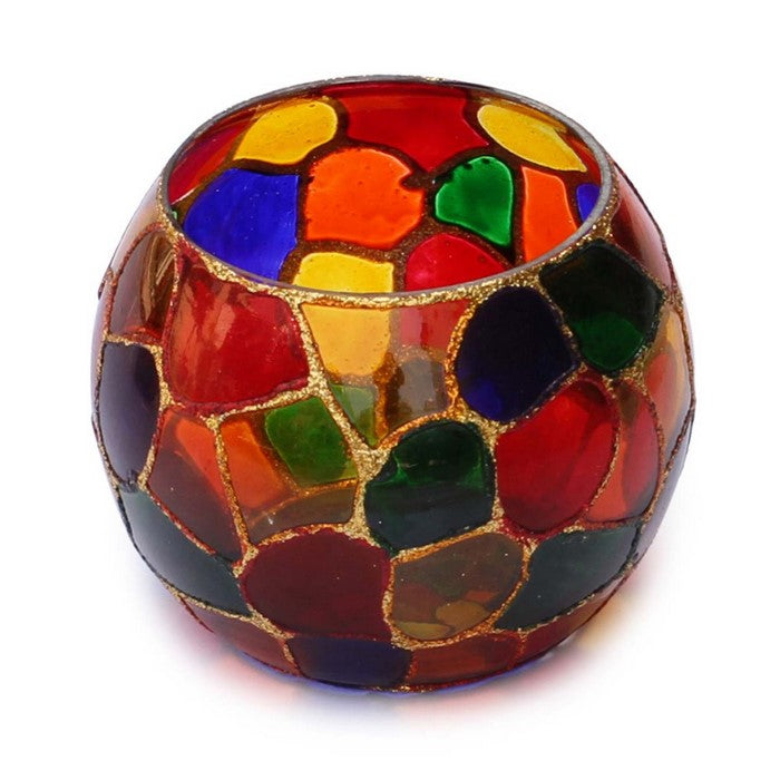 Mosaic Patterned Glass Tea-Light Holders Set of 2 Benzara Brand