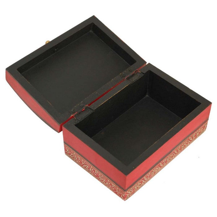 Handmade Vintage Look Rectangular Red Jewelry Box In Wood Benzara Brand