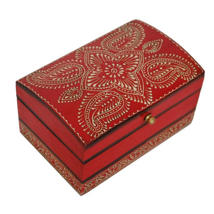 Handmade Vintage Look Rectangular Red Jewelry Box In Wood Benzara Brand