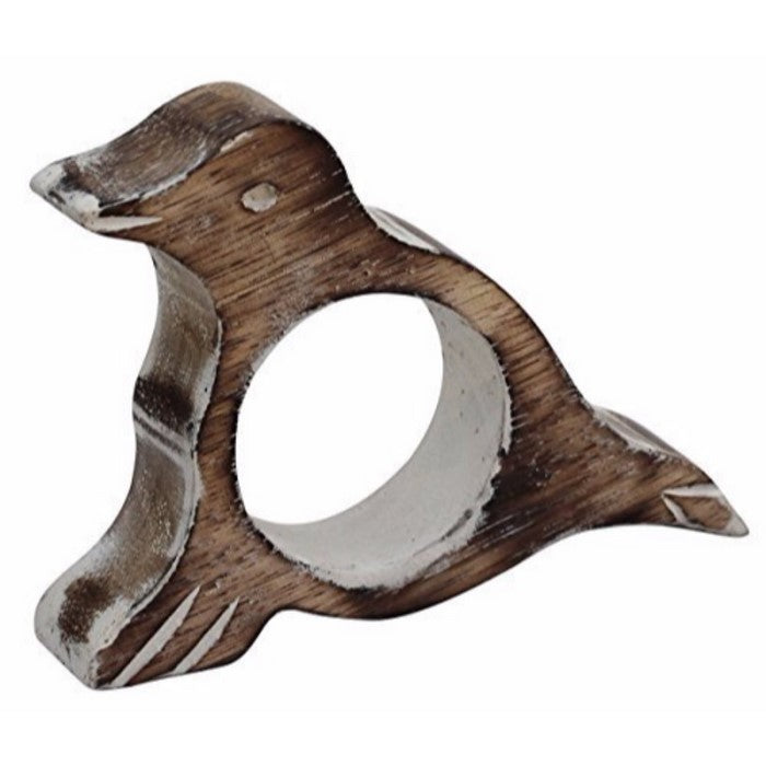 Distressed Look Handmade Bird Shaped Napkin Rings In Wood Set of 6 By Benzara