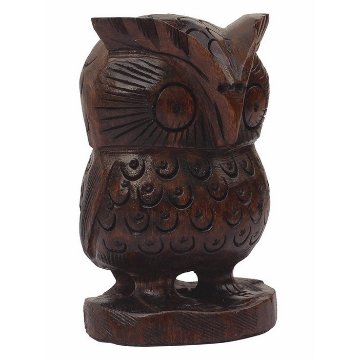 Handmade Vintage Look Brown Angry Owl Statue In Wood  Benzara Brand