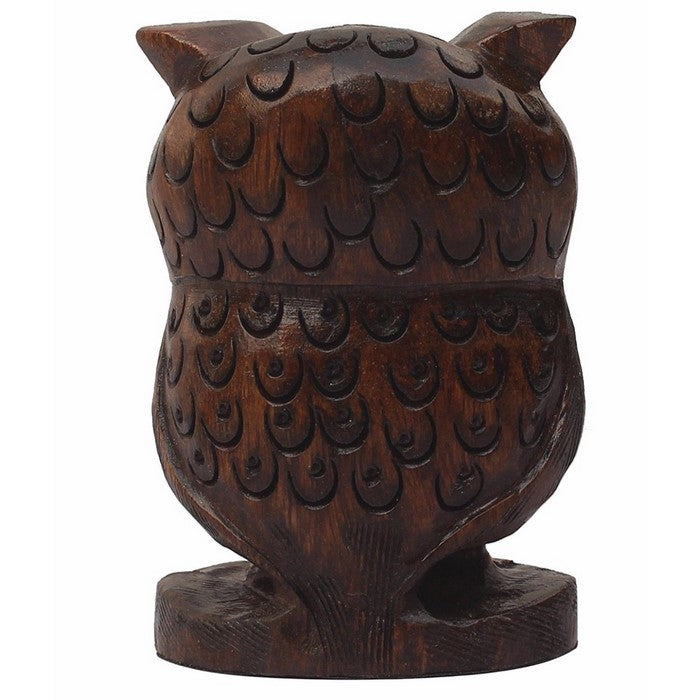 Handmade Vintage Look Brown Angry Owl Statue In Wood  Benzara Brand